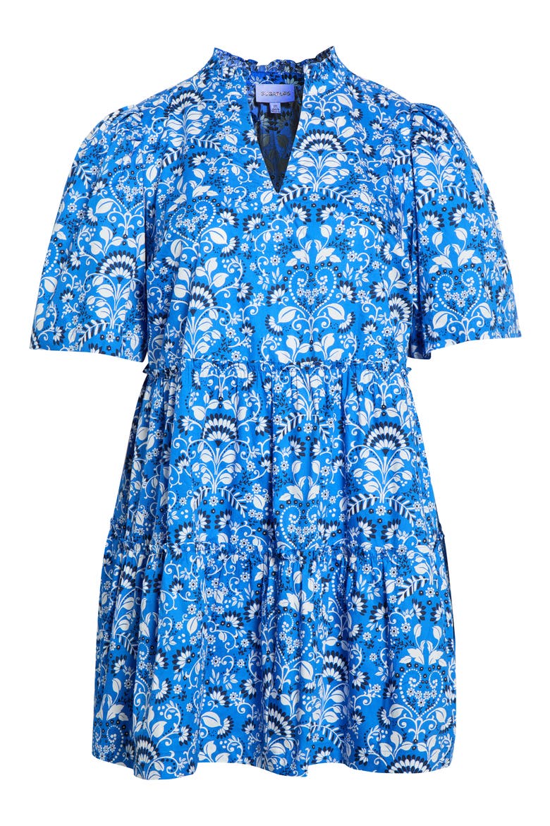 Lulu Floral Dixie Split Neck Cotton Minidress, Alternate, color, LIGHT-BLUE-WHITE