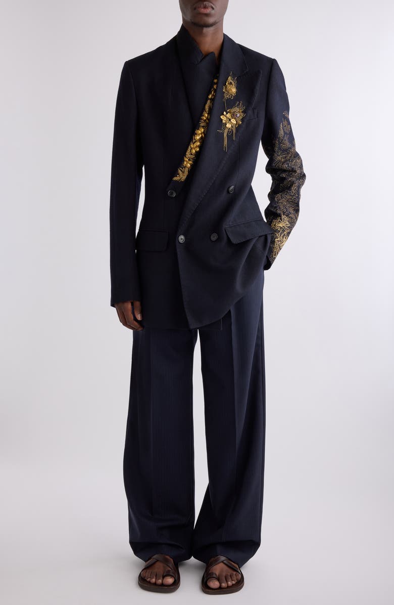 Dries Van Noten Barton Embellished Wool Blend Jacket, Alternate, color, Navy