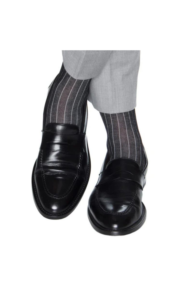 Trafalgar Valentino Vertical Stripe Over the Calf Mercerized Cotton Sock, Alternate, color, Black With Ash Stripes