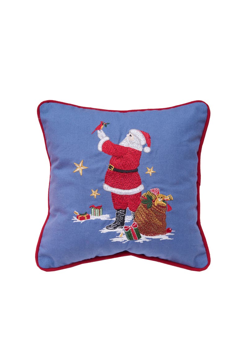 Santa and Cardinal Christmas Throw Pillow, 10" x 10", Main, color, Blue
