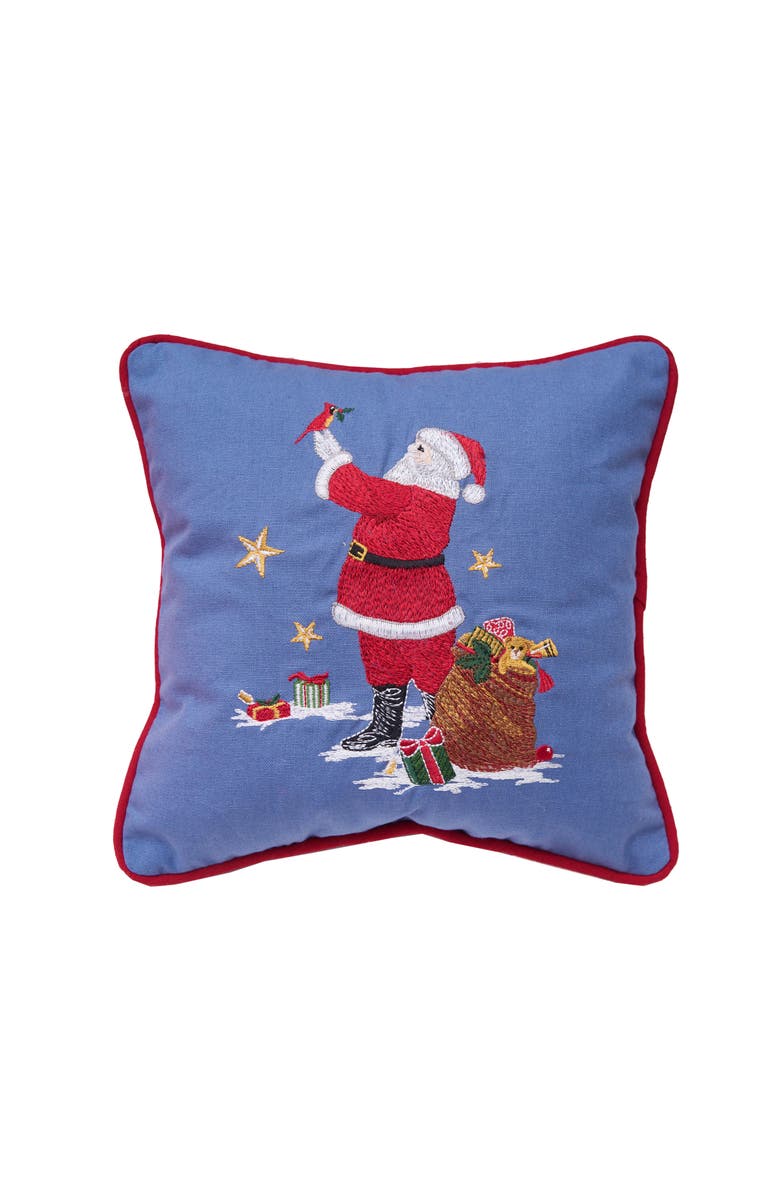 C&F Home Santa and Cardinal Christmas Throw Pillow, 10" x 10", Main, color, Blue