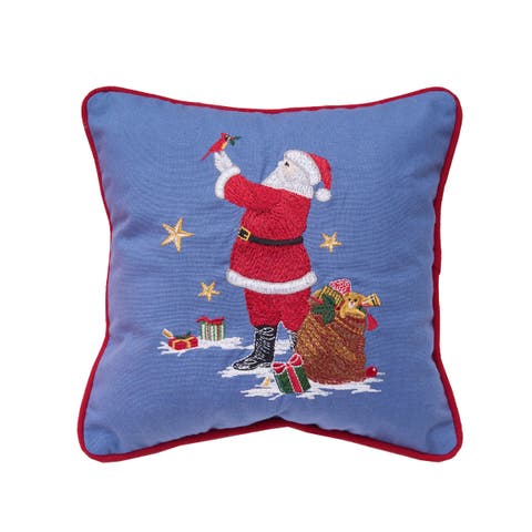 Santa and Cardinal Christmas Throw Pillow, 10" x 10"