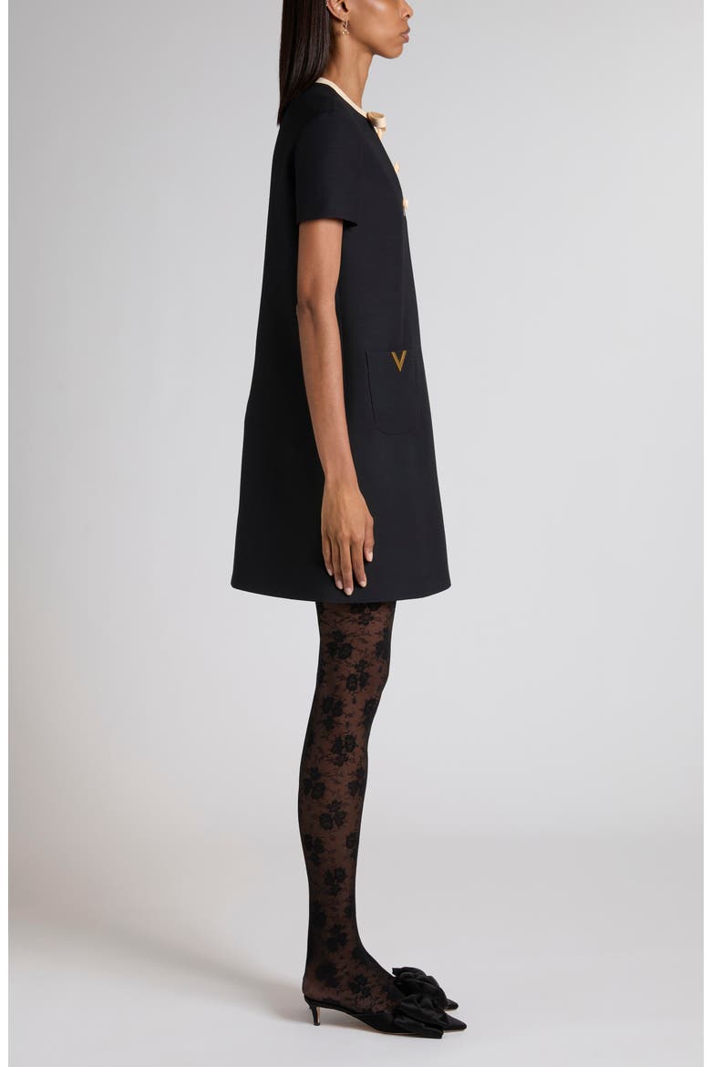 V-Detail Crepe Couture Minidress, Alternate, color, BLACK/ CREAM
