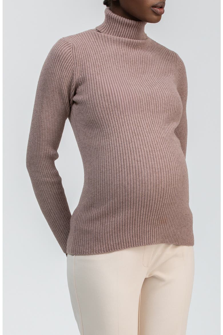 Aurora Rib Turtleneck Maternity Sweater, Alternate, color, OLD WOOD