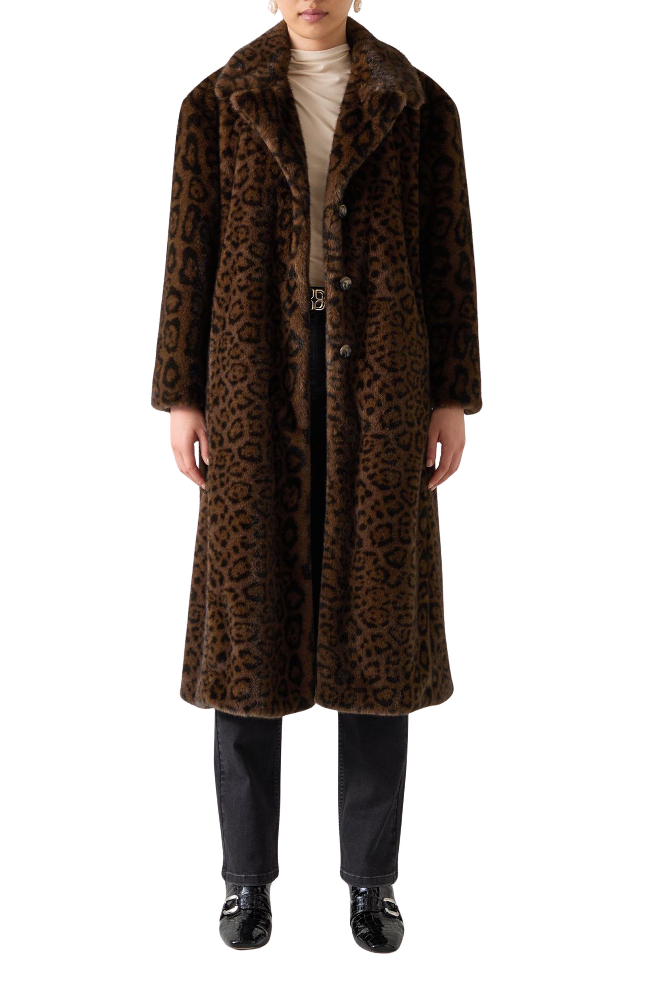 LK Bennett Leila Animal Print Faux Fur Coat