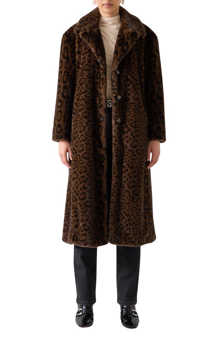 LK Bennett Leila Animal Print Faux Fur Coat, Main, color, Brown