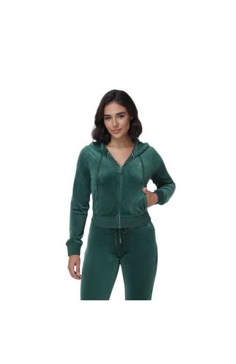 Luxe Velour Rhinestone Zip Hoodie, Junebug