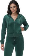 Juicy Couture Luxe Velour Rhinestone Zip Hoodie, Junebug