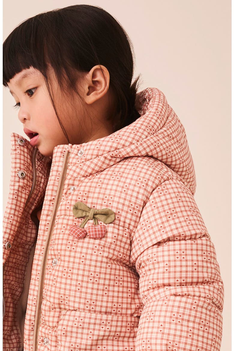 Kids' Gingham Hooded Puffer Jacket, Alternate, color, RED