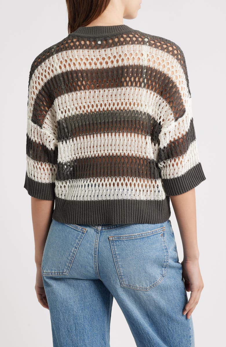 Madewell Stripe Pointelle Stitch Sweater, Alternate, color, Soft Charcoal Stripe
