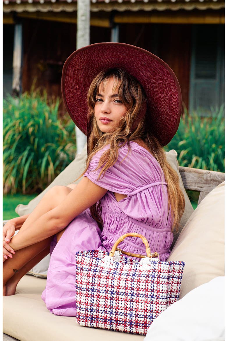 The Lolo Wide-brim Jute Boater Hat, Alternate, color, Burgundy