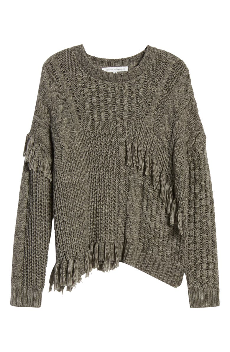 cupcakes and cashmere Romy Asymmetrical Cable Knit Sweater, Alternate, color, 