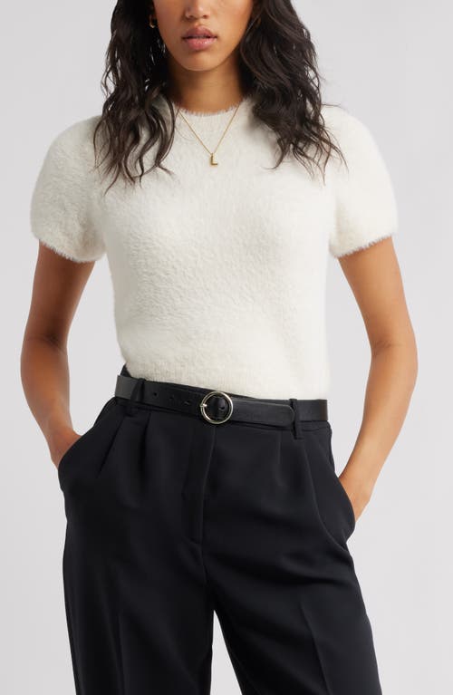 Open Edit Fuzzy Short Sleeve Sweater
