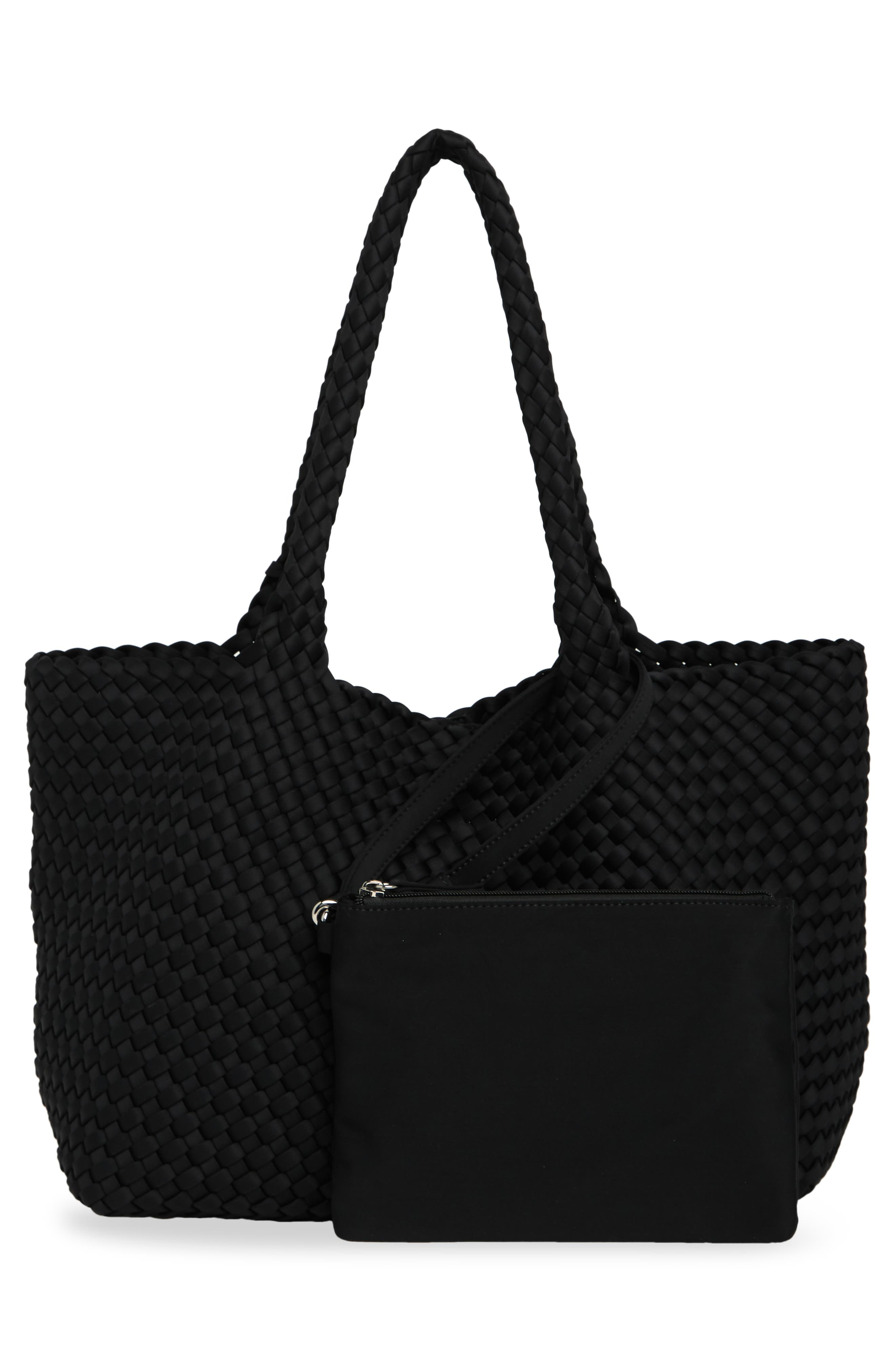 BCBG Woven Large Tote Bag & Pouch Set, Alternate, color, Black