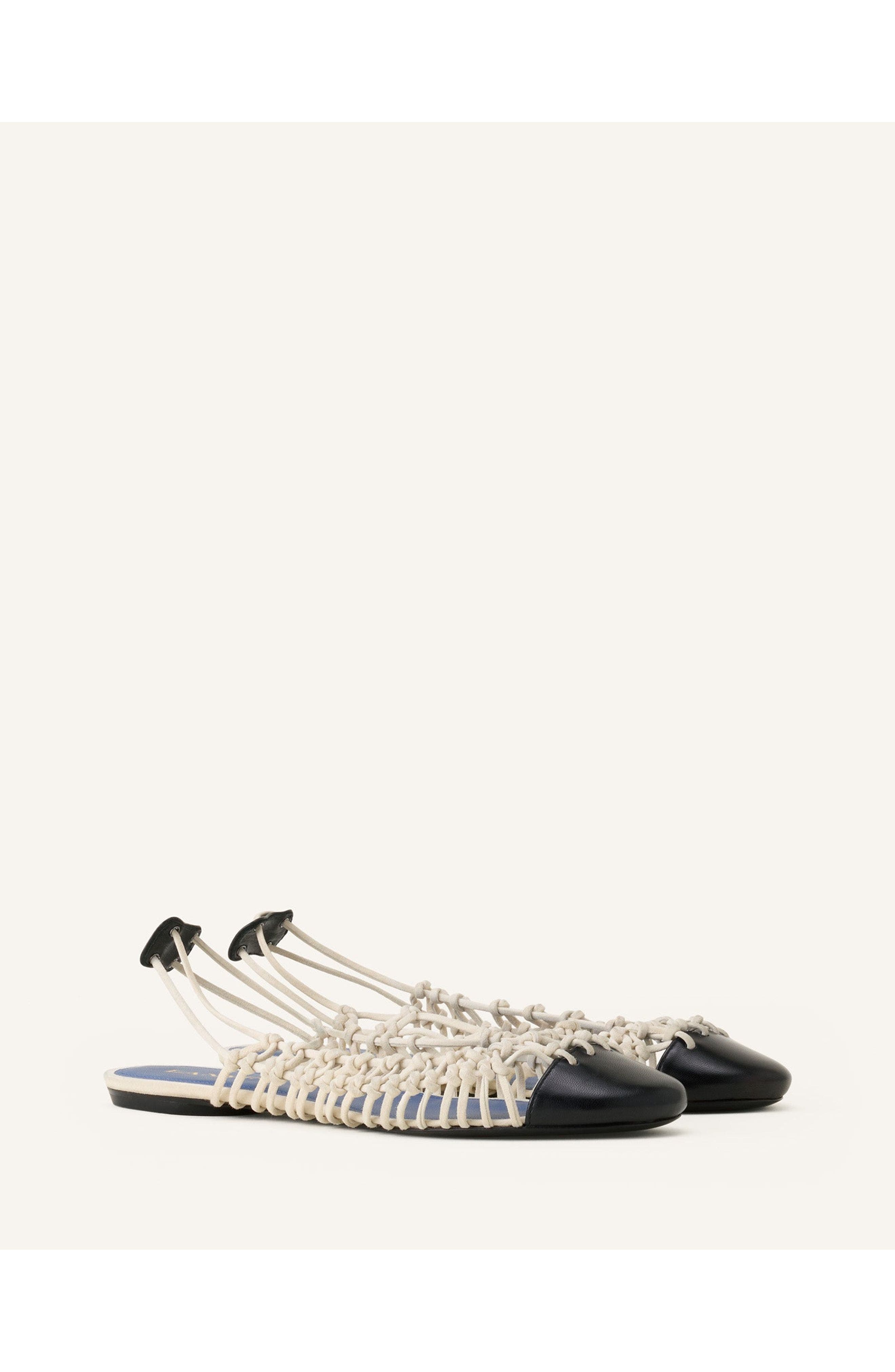 Lanvin Knitline Slingback Ballerina In Leather, Alternate, color, White/Black