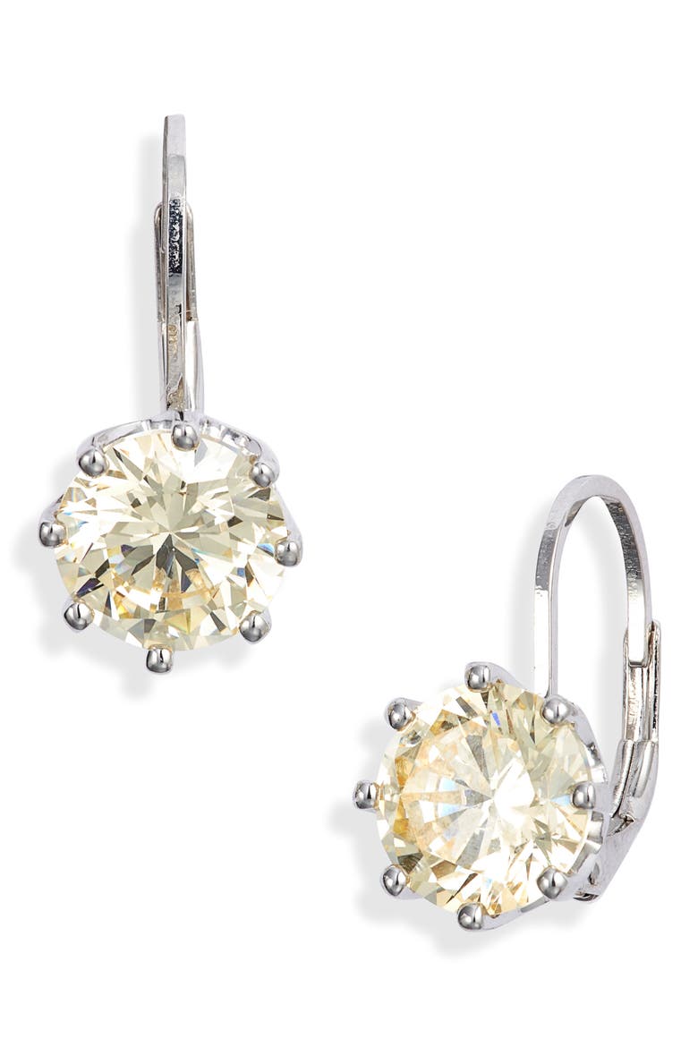 Round Cubic Zirconia Lever Back Earrings, Main, color, YELLOW- PLATINUM PLATED