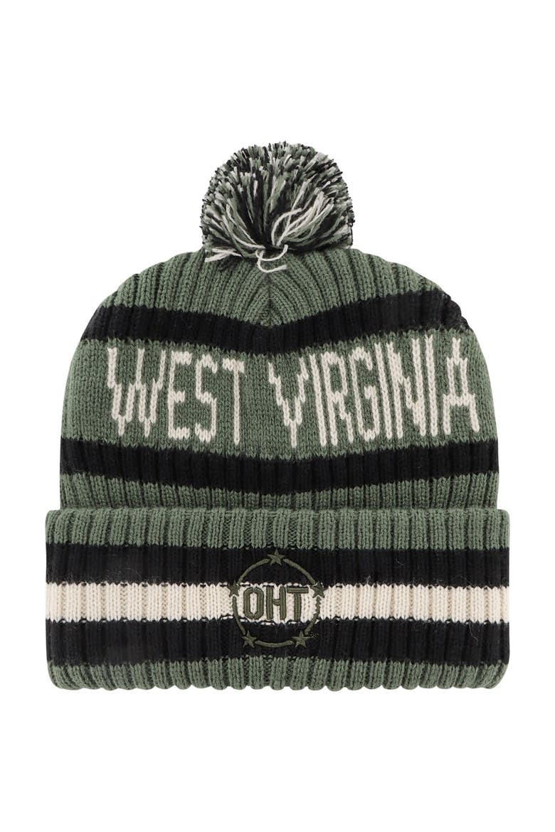 Men's '47 Green West Virginia Mountaineers OHT Military Appreciation Bering Cuffed Knit Hat with Pom, Alternate, color, Green