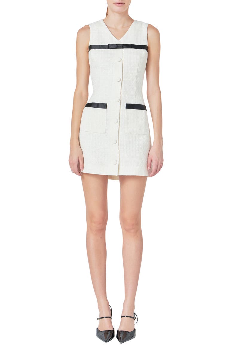 Bow Detail Metallic Tweed Sheath Dress, Main, color, IVORY