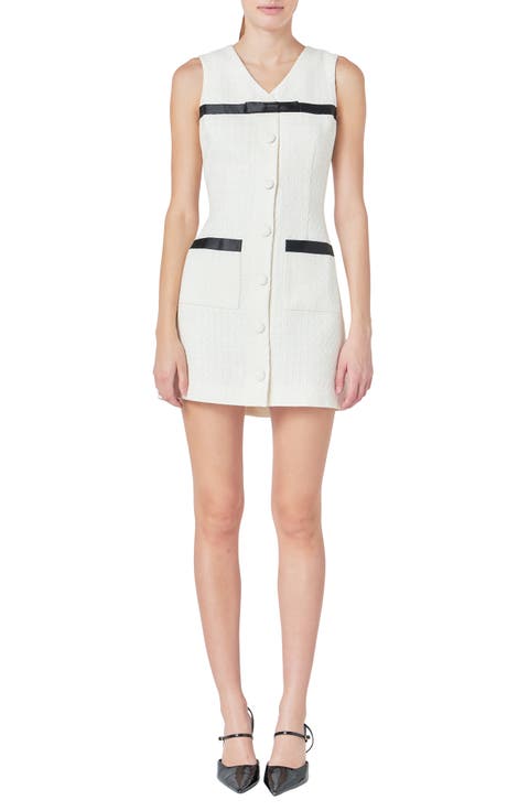 Bow Detail Metallic Tweed Sheath Dress