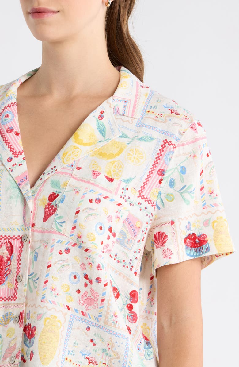 Lucky Brand Post Card Print Linen Blend Camp Shirt, Alternate, color, Multi Postcard