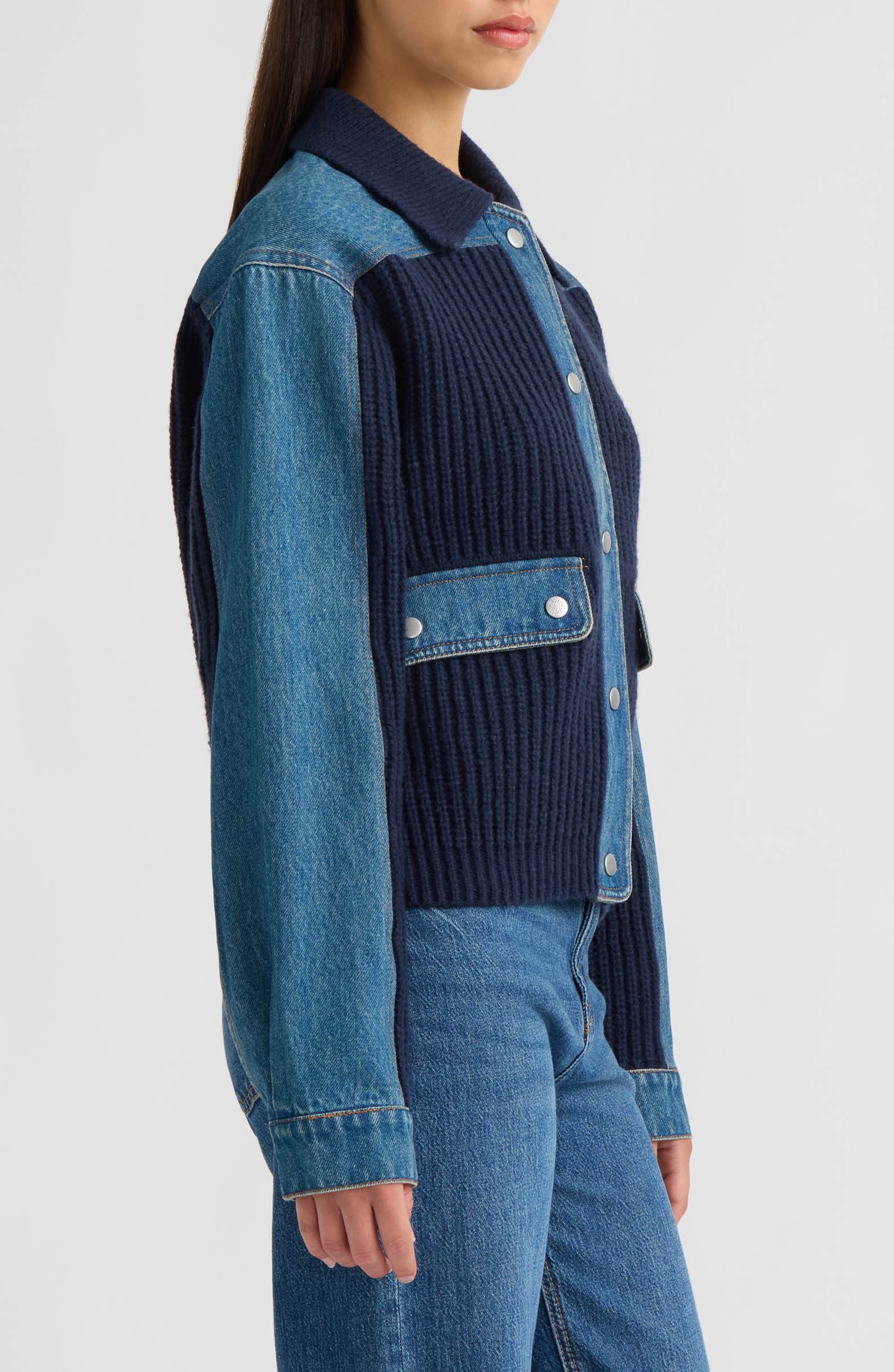 Denim Trim Sweater Jacket
