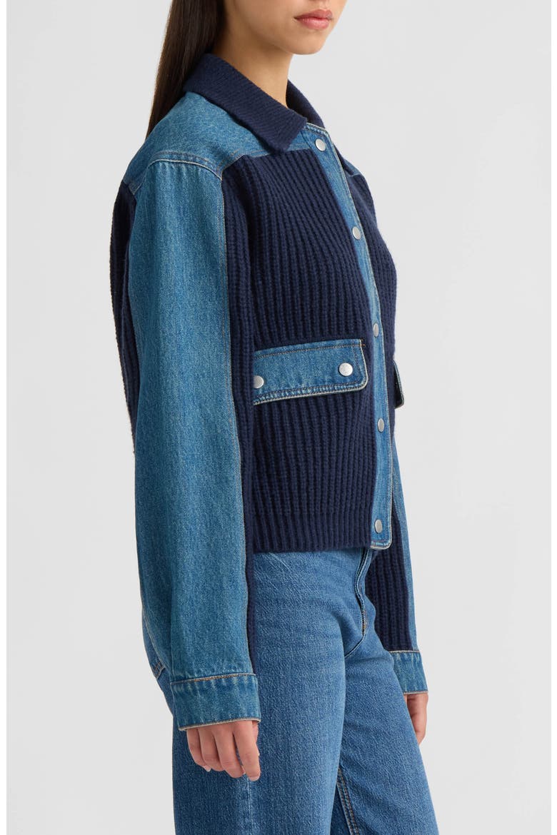 Denim Trim Sweater Jacket, Alternate, color, NAVY