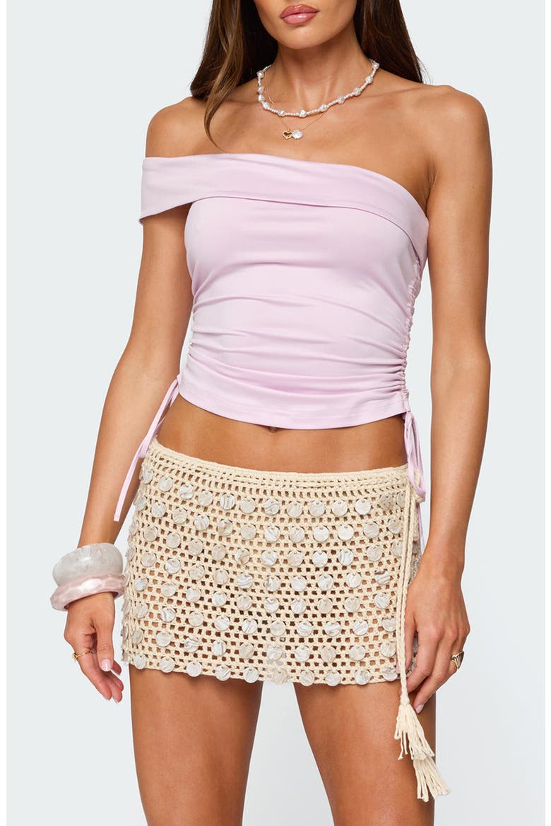 Yafa Off the Shoulder Side Ruched Knit Top, Main, color, PURPLE