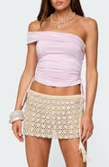 EDIKTED Yafa Off the Shoulder Side Ruched Knit Top