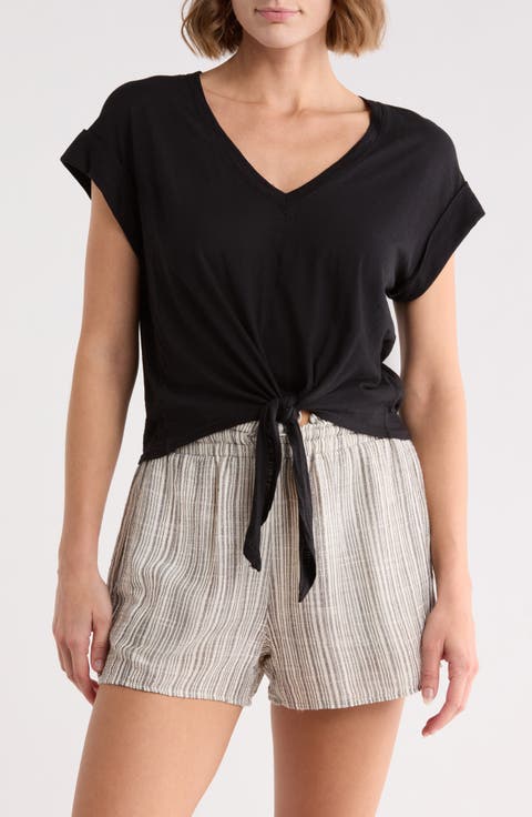 Tie Front V-Neck T-Shirt