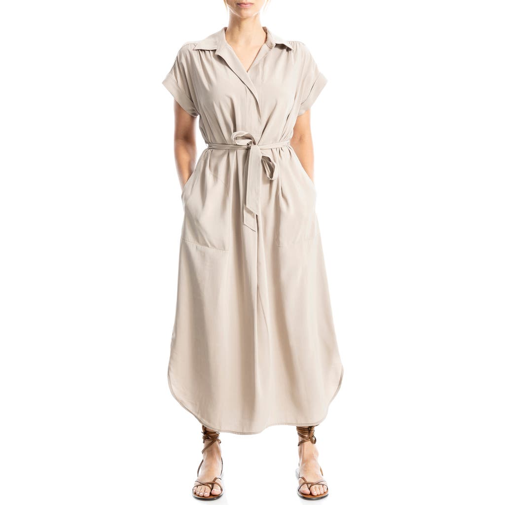 Max Studio Short Sleeve Maxi Shirtdress In Cobblestone