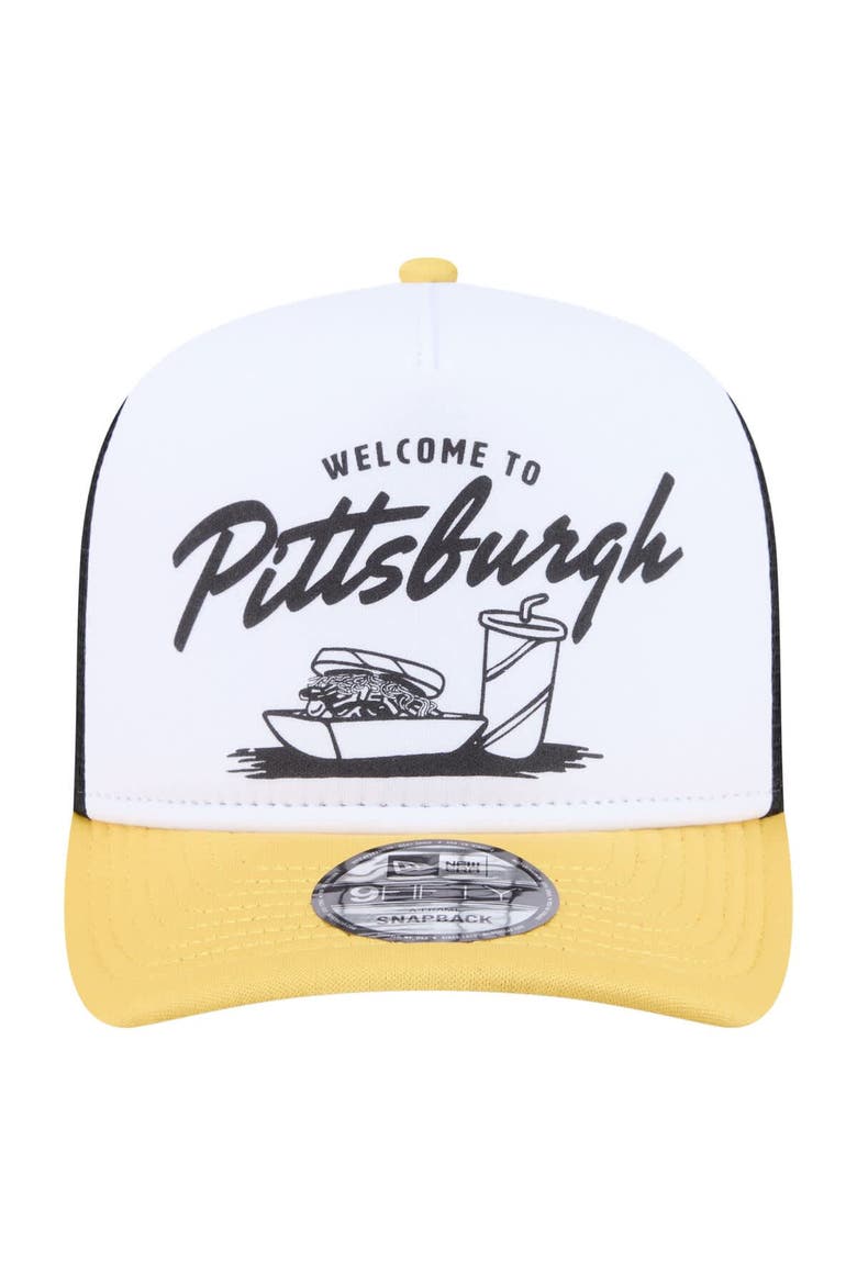 Men's New Era  White/Gold Pittsburgh Pirates Foodie A-Frame 9FIFTY Trucker Snapback Hat, Alternate, color, White