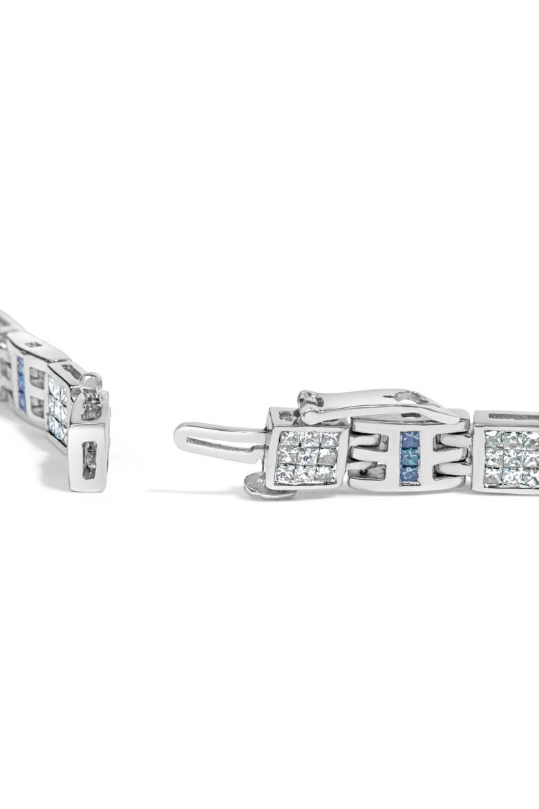 14K White Gold Princess 3.00 cttw Blue Diamond Link Bracelet, Alternate, color, White