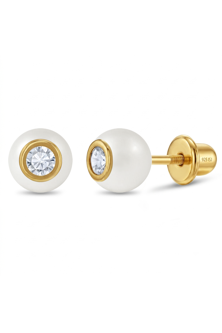 CZ Enamel Plated Girl Earrings, Main, color, White