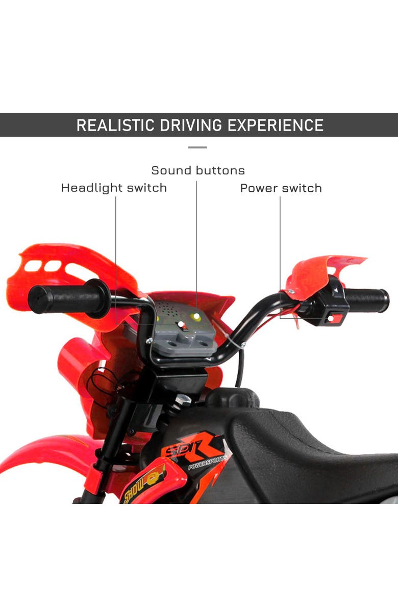 Aosom 6V Kids Motorcycle Dirt Bike with Training Wheels, Music, Lights, Alternate, color, Red