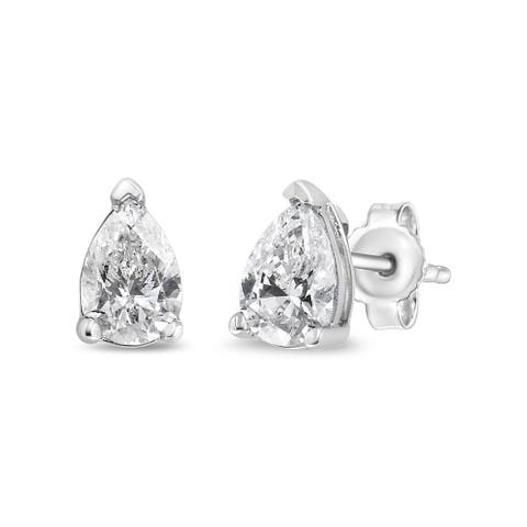 14K White Gold 1/2 Ct Pear Shape Solitaire Lab Grown Diamond Stud Earrings