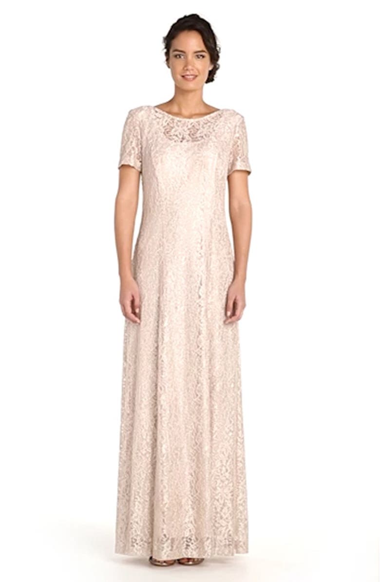 Alex Evenings Embroidered Mesh A-Line Gown, Alternate, color,
