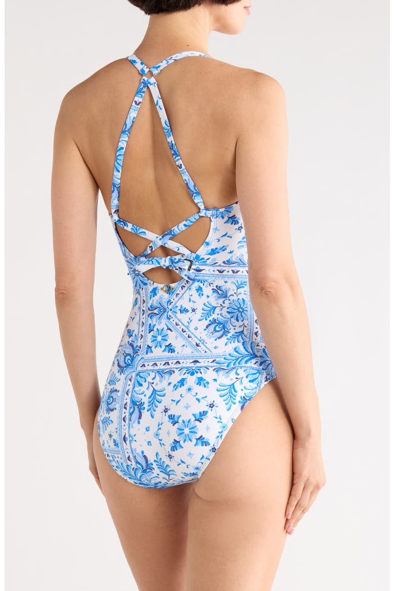 Pat Lace Back Underwire One-Piece Swimsuit, Alternate, color, COBALT