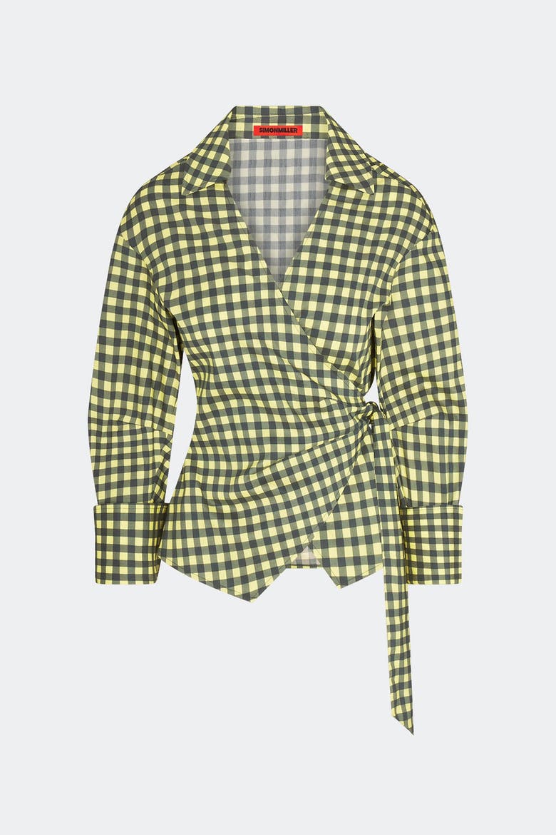 Anya Poplin Wrap Top, Main, color, Peridot/Ebony Gingham