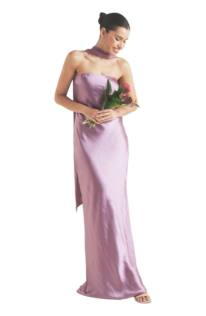 Six Stories Bandeau Satin Bridesmaid Dress, Alternate, color, Orchid