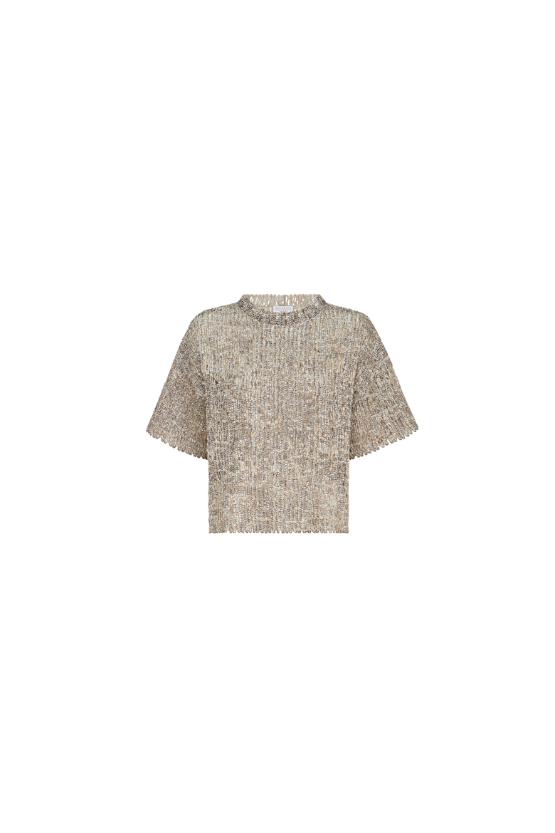 Dazzling craquelé embroidery t-shirt in mohair and wool, Alternate, color, Silver