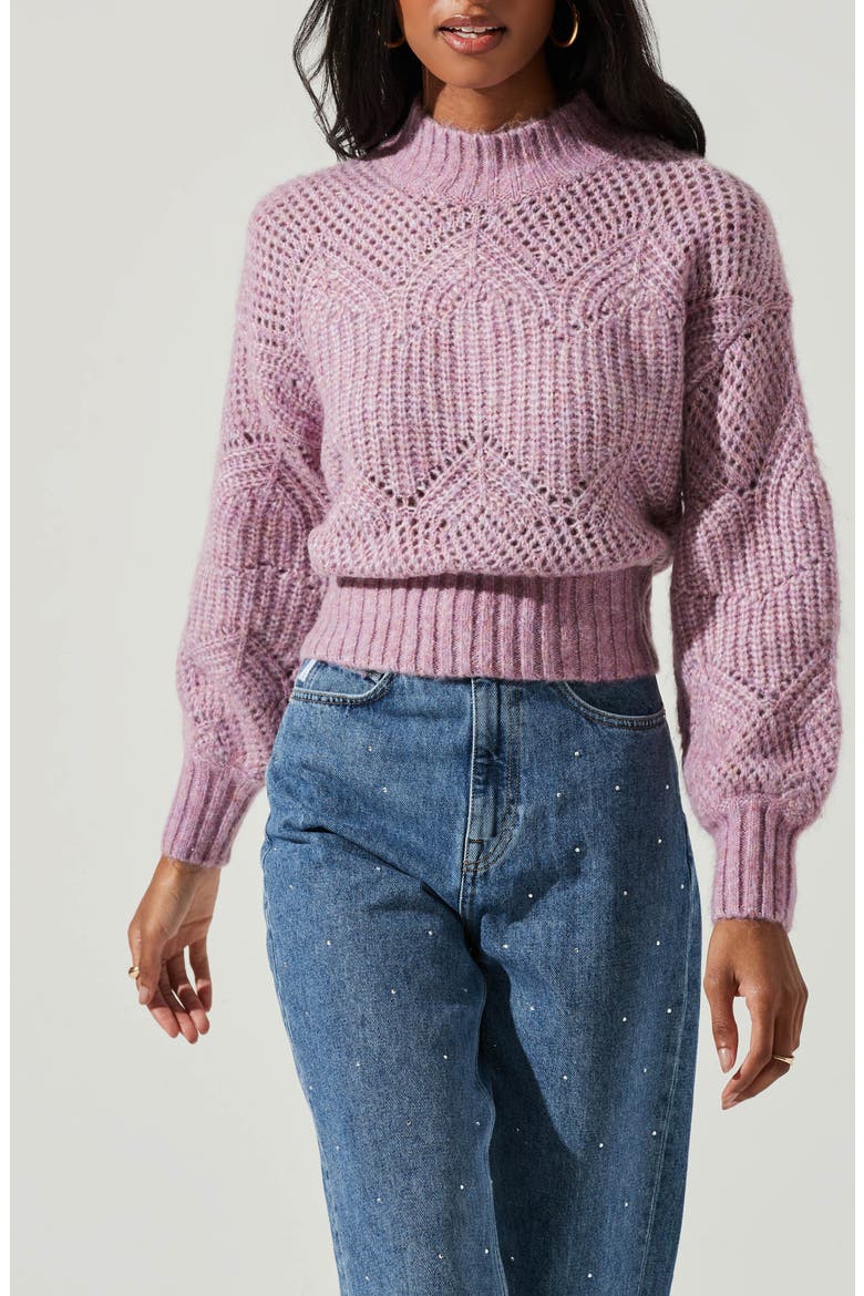 Serenity Balloon Sleeve Pointelle Sweater, Alternate, color, LILAC