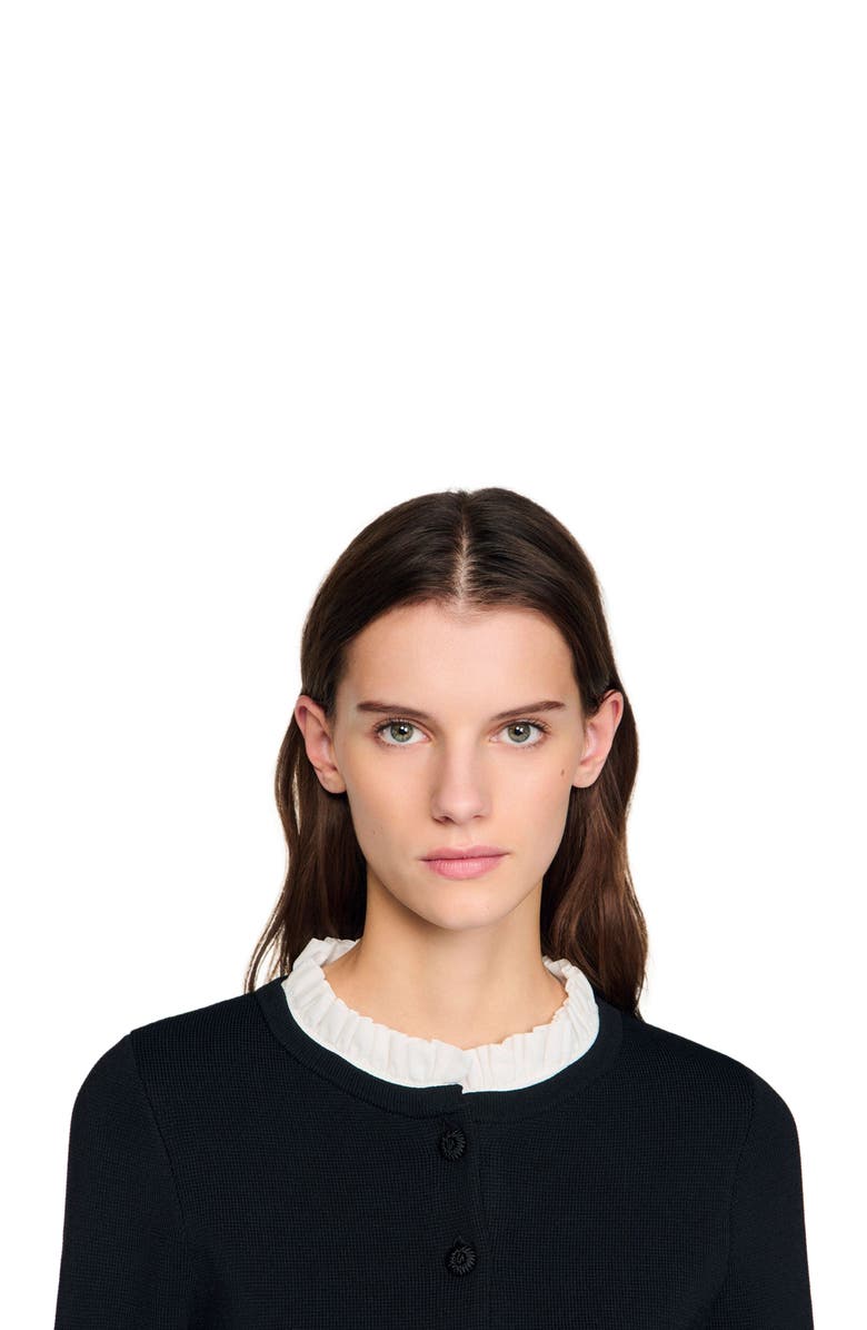 SANDRO Removable collar peplum cardigan, Alternate, color, Black