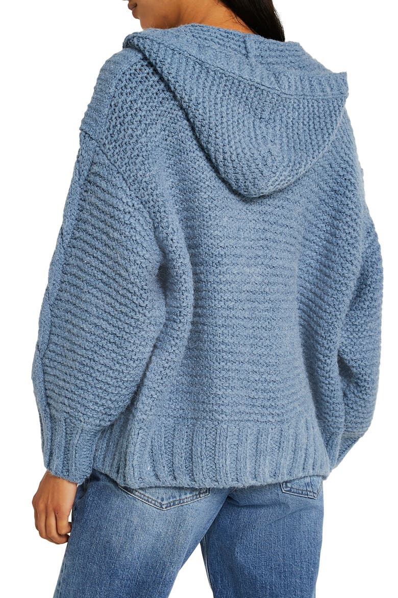 Hooded Cable Knit Cardigan, Alternate, color, LIGHT BLUE