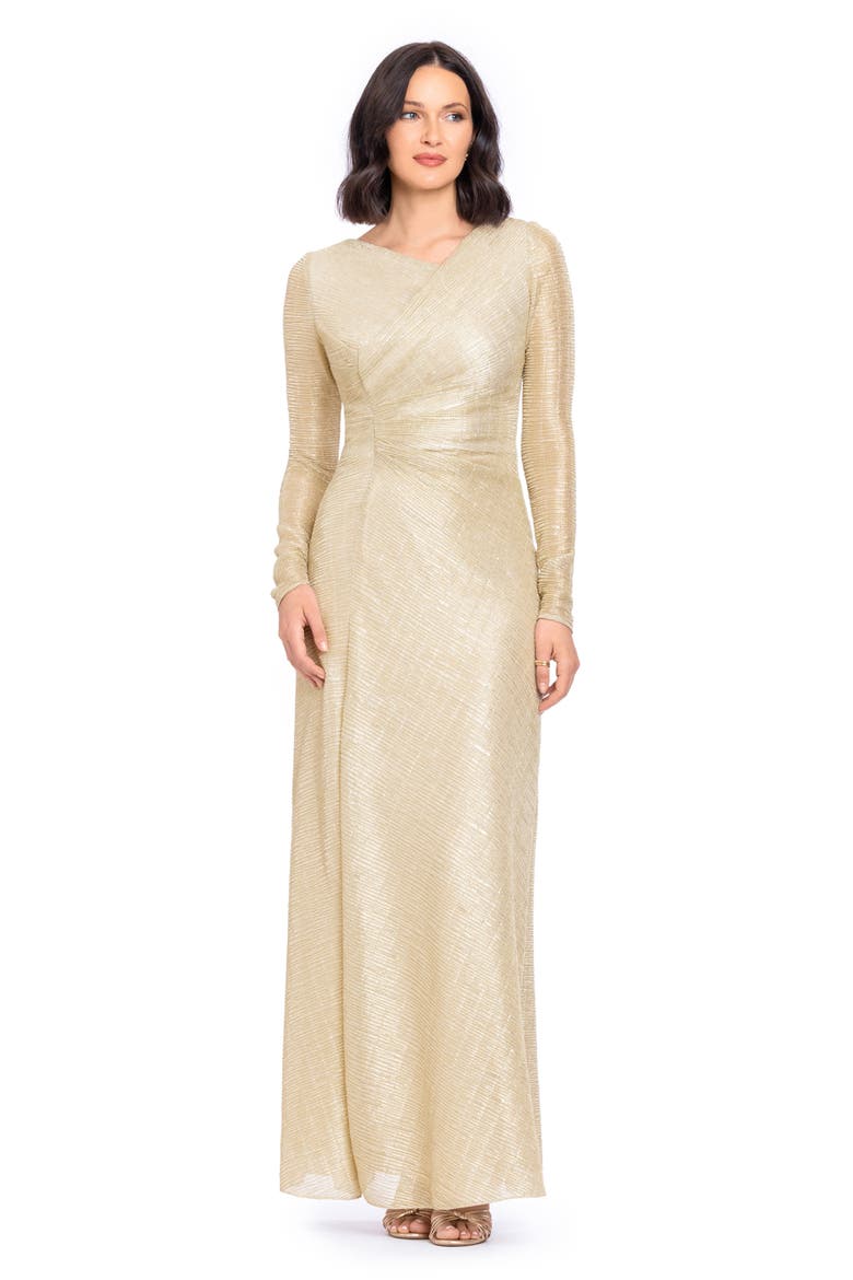 Metallic Long Sleeve Gown, Alternate, color, GOLD/ GOLD