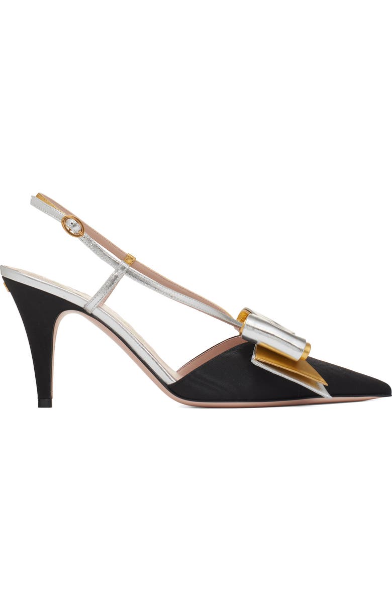 Valentino Garavani Bowow Pointed Toe Slingback Pump, Alternate, color, Black/ Silver