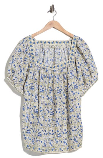 Max Studio Floral Square Neck Puff Sleeve Top