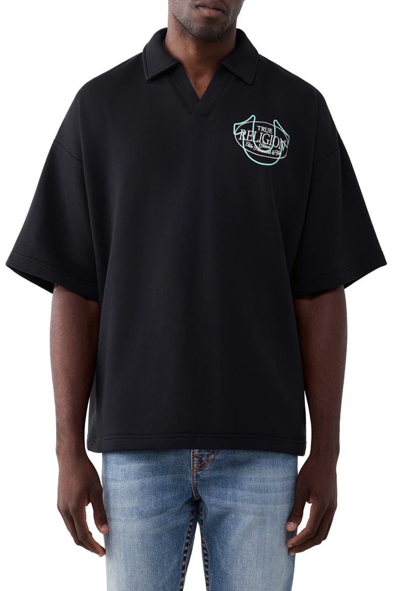 Tiger Graphic Oversize Polo, Main, color, JET BLACK