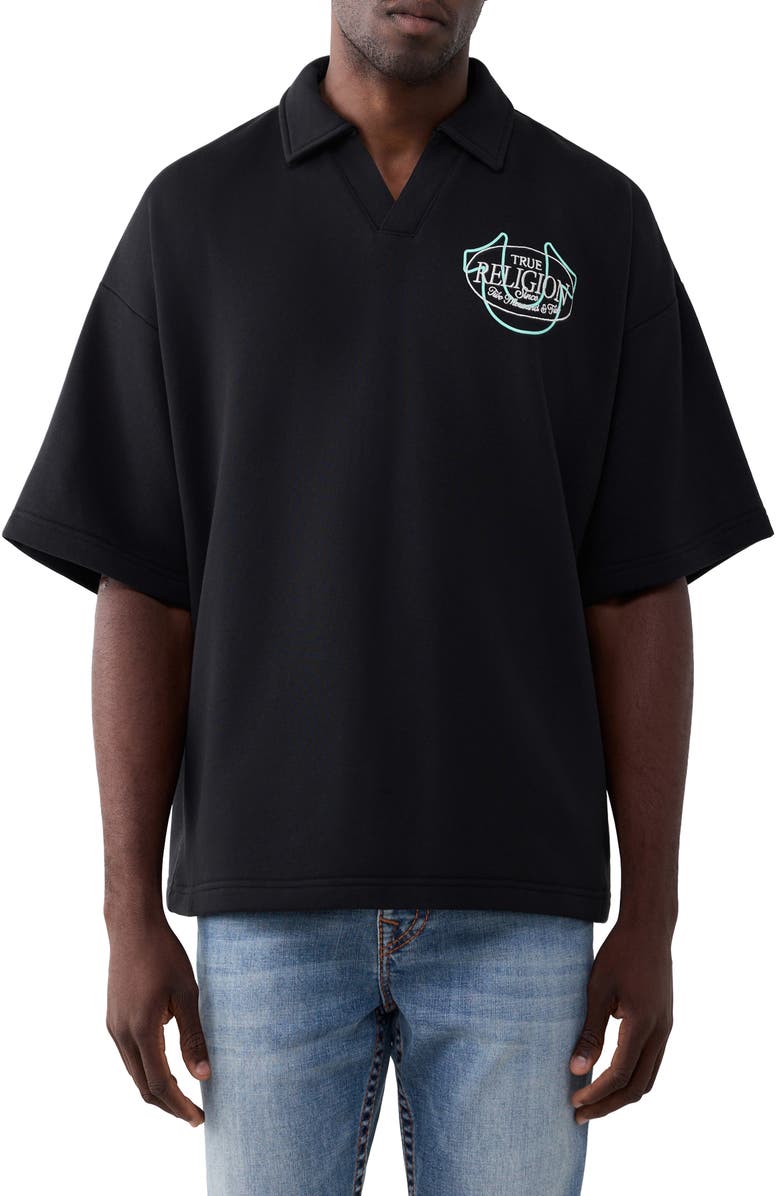True Religion Tiger Graphic Oversize Polo, Main, color, Jet Black