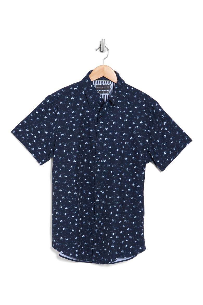 Floral Print Button-Up Shirt, Alternate, color, NAVY