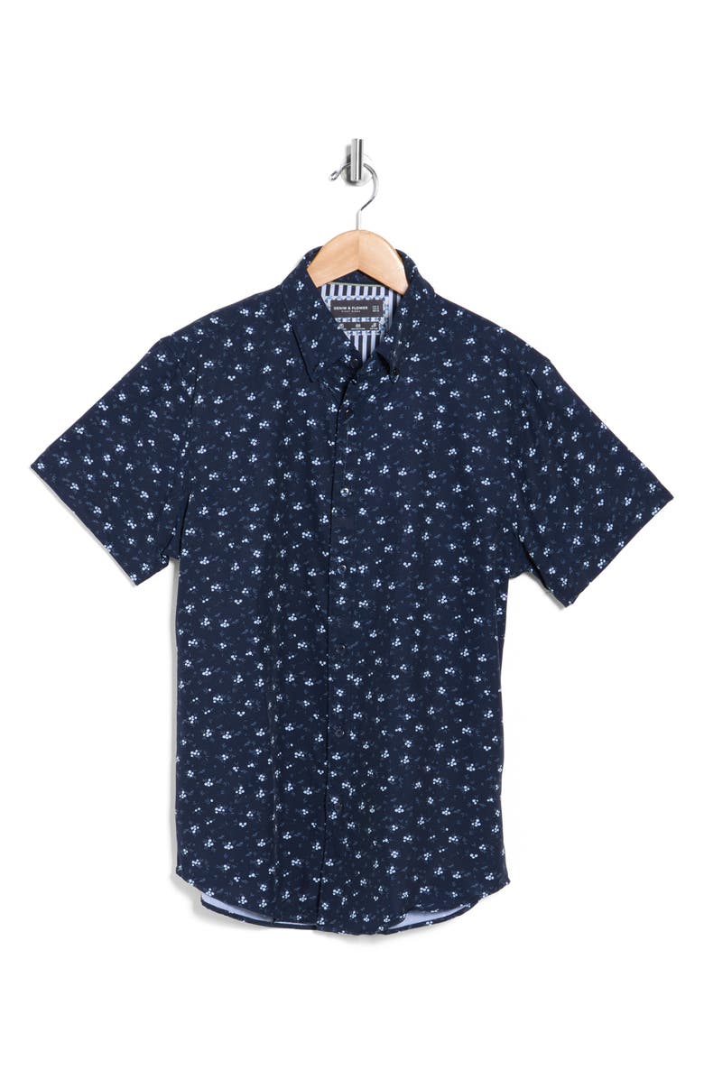 DENIM AND FLOWER Floral Print Button-Up Shirt, Main, color, Navy